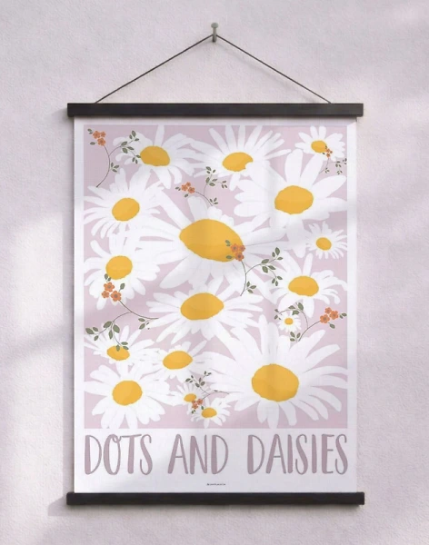 Dots and daisies - vacker grafisk poster med blommor