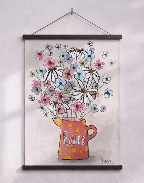 Blommor i en kanna - akvarell